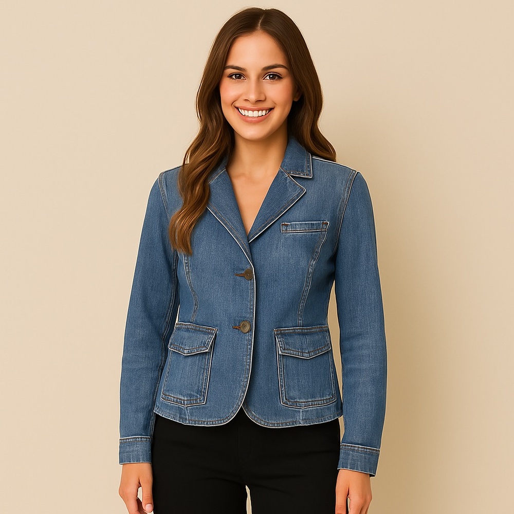 The Limited Stretch Med Wash Denim Blazer Pockets